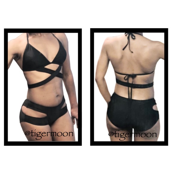 🔥Last 1🔥Black push-up tie halter bandage bikini - Picture 2 of 8